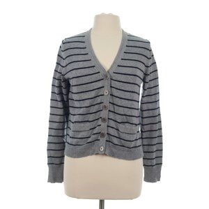 Gap Women's Gray Cashmere Blend Crop Striped V-Neck Cardigan Sweater